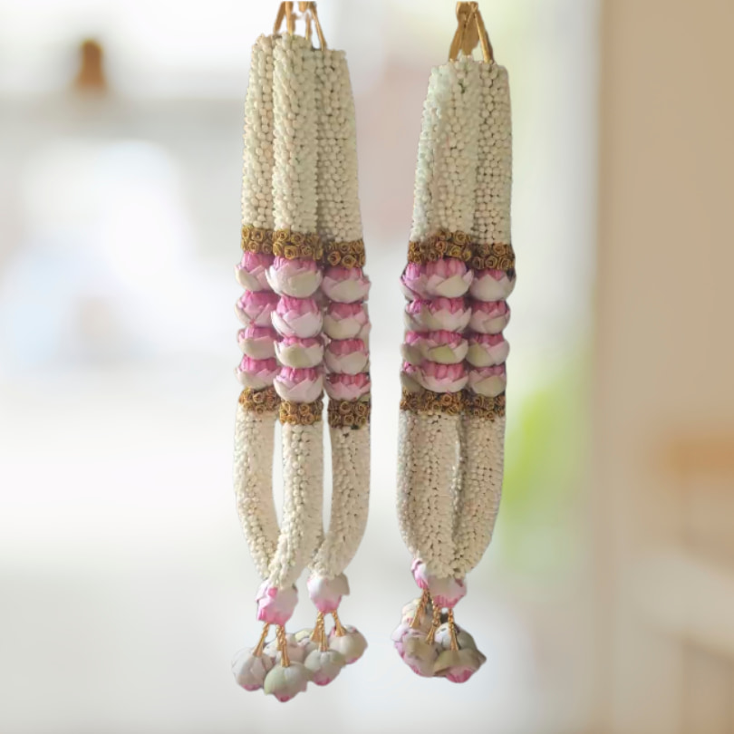 Blush Grace – Classic White Jasmine & Lotus Wedding Garland Pair